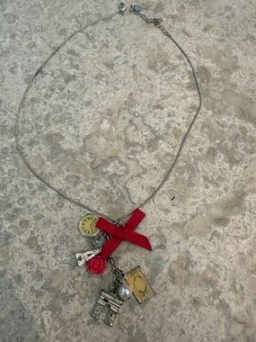 Claire's Silver Paris Charm Necklace with Red Bow and Multicolor Charms